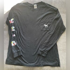 VS Pink Black Floral White Dog Logo Campus Tee